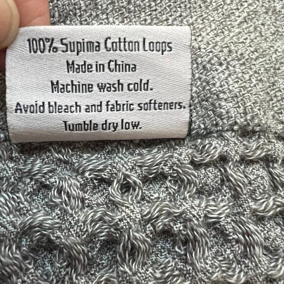 Nutrl Home Bath Towel 56 x 29" Gray Waffle Weave 100% Supima Cotton Loops - Picture 4 of 8